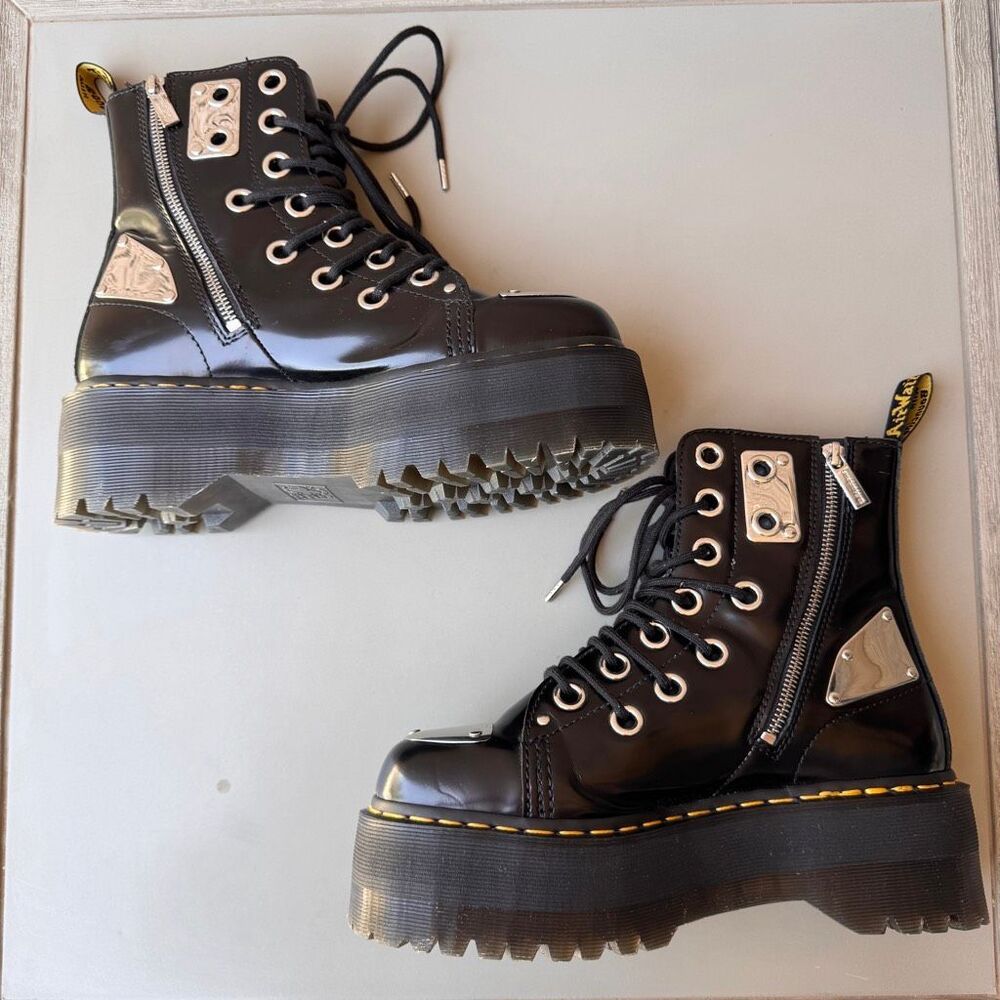 Dr. Martens Jadon Max Rebel Platform Boots Womens 10 Metal Plate Black Leather - Picture 6 of 16